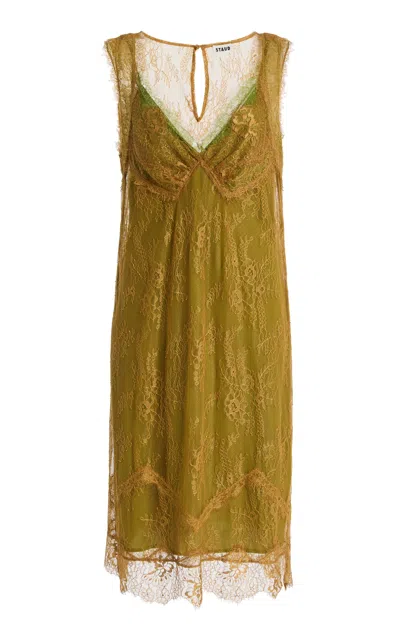 Staud Vega Lace Midi Dress In Gold