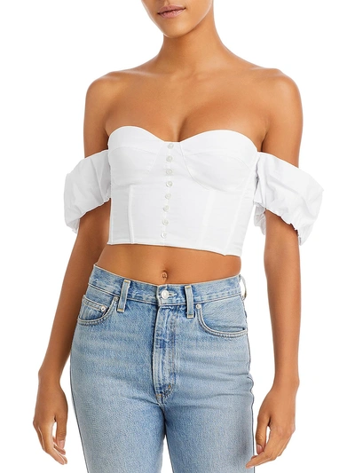 Staud Womens Button Up Off-the-shoulder Cropped In White