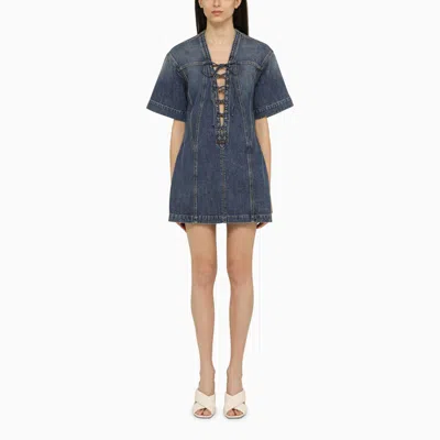 Stella Mccartney Blue Denim Mini Dress With Crossover Detail