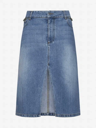Stella Mccartney Falabella Chain Denim Skirt In Mid Vintage Blue