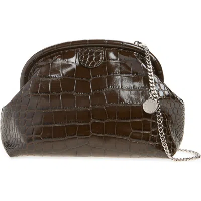 Stella Mccartney Falabella Croc Embossed Faux Leather Soft Clutch In Brown