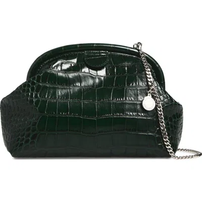 Stella Mccartney Falabella Croc Embossed Faux Leather Soft Clutch In Green