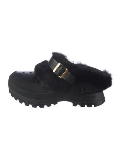 Pre-owned Stella Mccartney Leather Faux Fur Trim Mules In Black