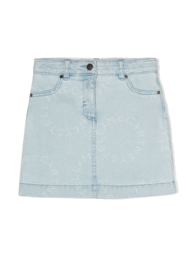 Stella Mccartney Kids' Logo-print Denim Skirt In Blue