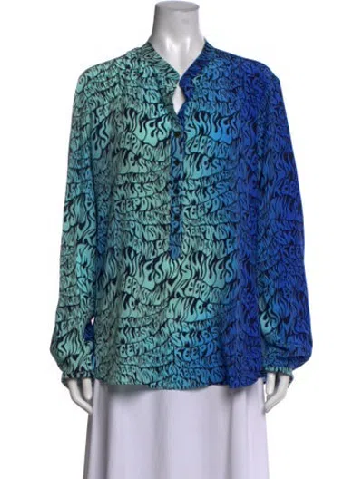 Pre-owned Stella Mccartney Silk Graphic Print Blouse In Blue