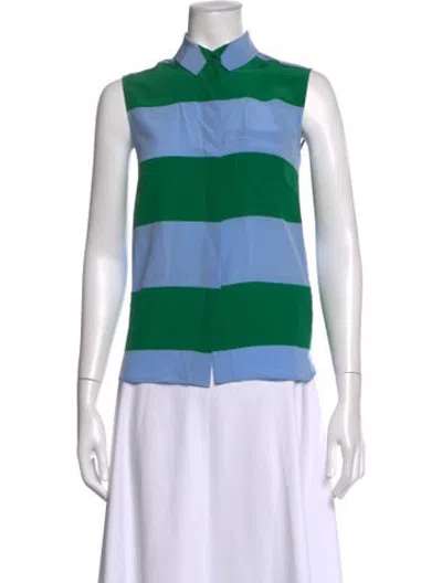 Pre-owned Stella Mccartney Silk Striped Polo In Blue/green