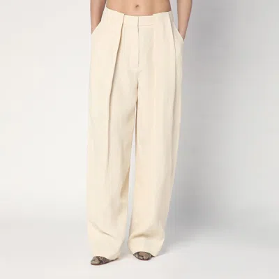 Stella Mccartney Wide Butter-coloured Pants In Linen Blend In White