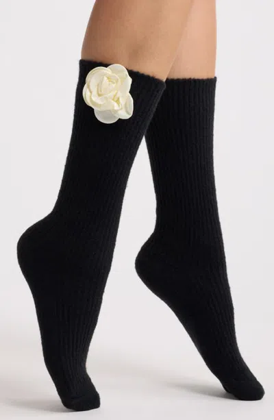 Stems Rose Wool Blend Crew Socks In Black