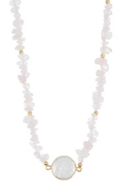 Stephan & Co. Mother-of-pearl & Rose Quartz Beaded Necklace In Gold