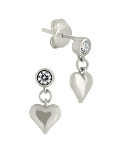 Sterling Forever Silver Cz Luna Heart Studs In Metallic