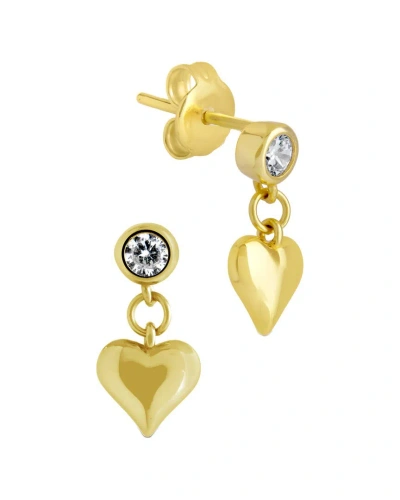 Sterling Forever 14k Over Silver Cz Luna Heart Studs In Gold