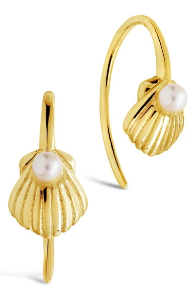 Sterling Forever Marjorie Pearl Threader Earrings In Gold