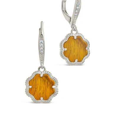 Sterling Forever Rose Petal Short Drop Earrings In Orange