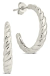 Sterling Forever Thin Croissant Hoop Earrings In Metallic