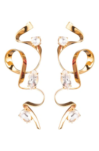 Sterling King Crystal Ribbon Drop Earrings In Gold