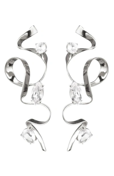 Sterling King Crystal Ribbon Drop Earrings In Sterling Silver