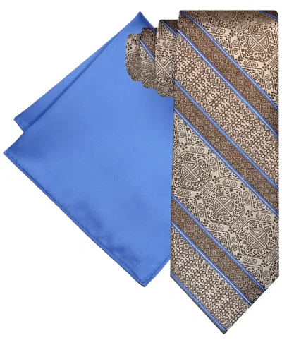 Steve Harvey Men's Tapestry Stripe Tie & Pocket Square Set In Ecru