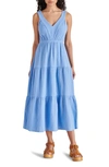 Steve Madden Amira Tiered Cotton Midi Dress In Azure Blue