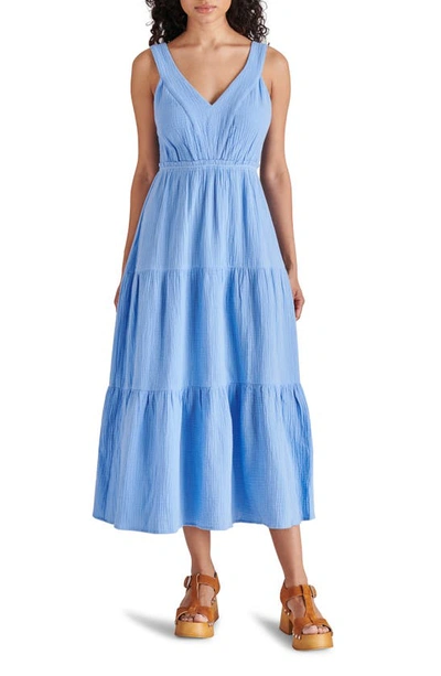 Steve Madden Amira Tiered Cotton Midi Dress In Azure Blue
