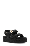 Steve Madden Bigmona Raffia Slingback Platform Sandal In Black Quilted