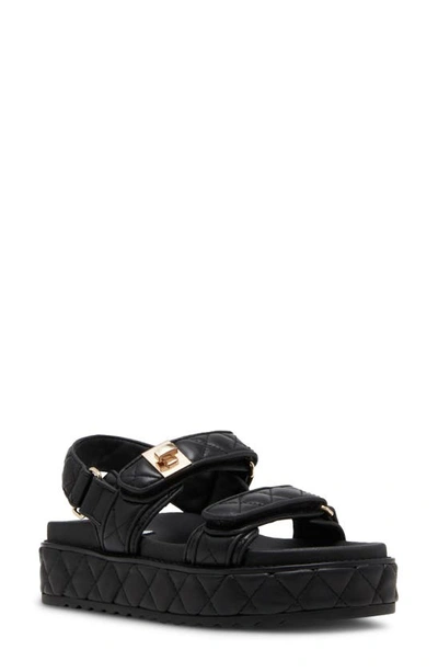 Steve Madden Bigmona Raffia Slingback Platform Sandal In Black Quilted