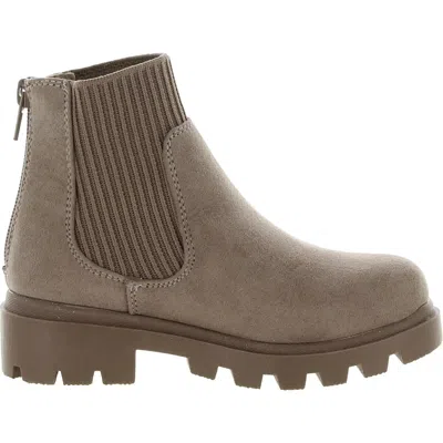 Steve Madden Hutch Boots Kids Taupe Faux Suede Zipper Ankle Chelsea Zpo3531 In Gold