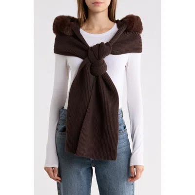 Steve Madden Lux Faux Fur Hooded Scarf In Brown