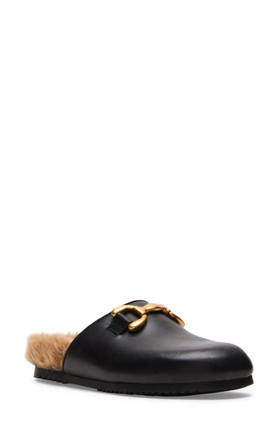 Steve Madden Masin Faux Fur Clog In Black Leather