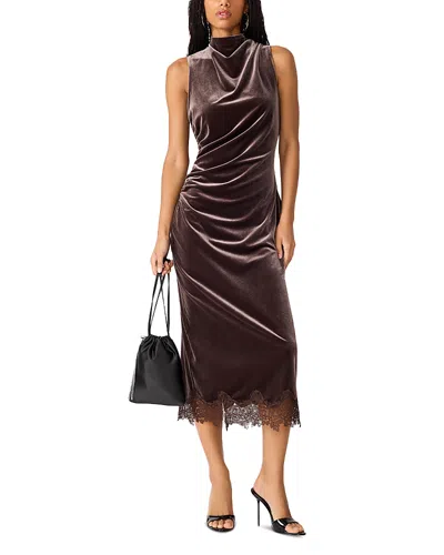 Steve Madden Mo Draped Velvet Midi Dress In Brown