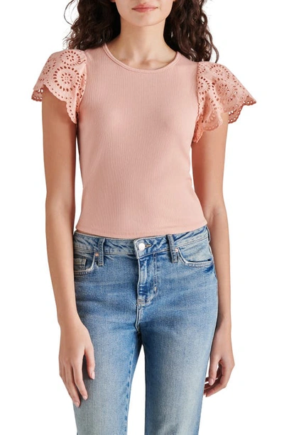 Steve Madden Olina Flutter Sleeve Rib Top In Blush Pink