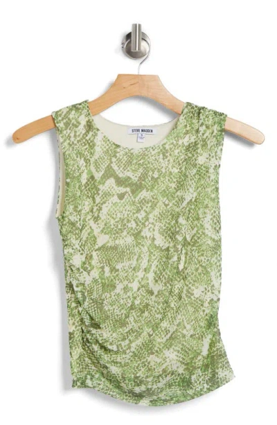 Steve Madden Snakeskin Ruched Sleeveless Top In Green