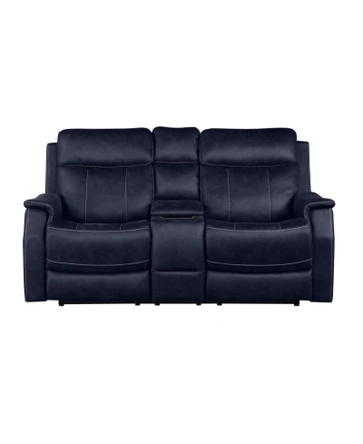 Steve Silver Valencia 74" Dual Power Reclining Console Loveseat In Dark Blue