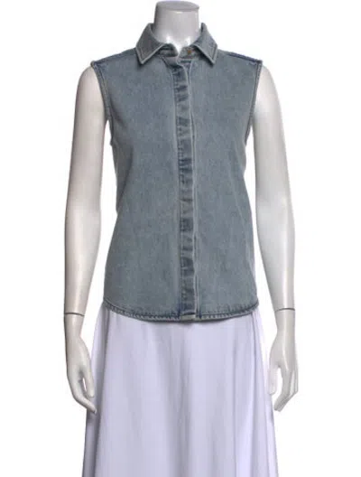 Pre-owned Still Here Sleeveless Button-up Top W/ Tags In Blue
