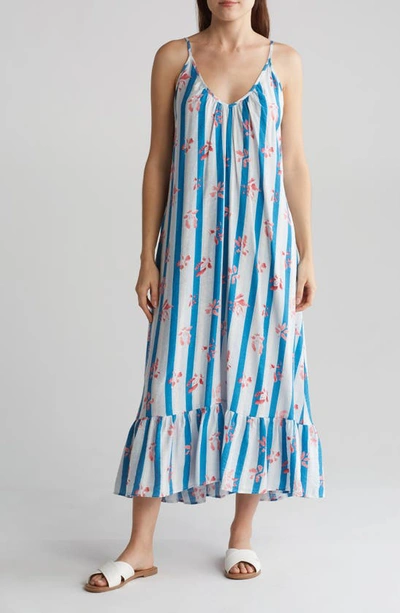Stitchdrop Floral Stripe Dress In Blue