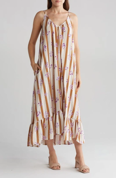 Stitchdrop Floral Stripe Dress In Dune Delight