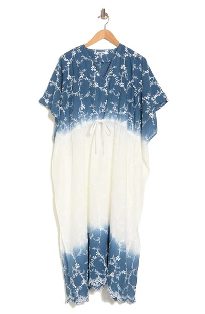 Stitchdrop Seaprise Embroidered Colorblock Cotton Midi Dress In White / Anchor