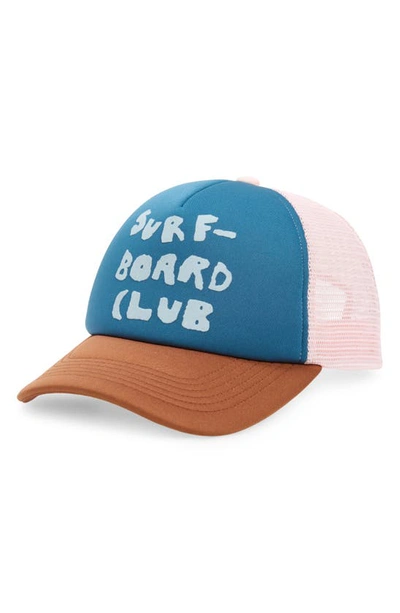 Stockholm Surfboard Club Pete Logo Trucker Hat In Blue And Brown