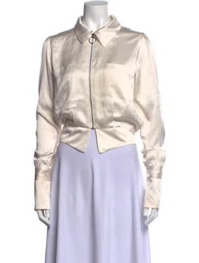 Pre-owned Stone Cold Fox Silk Long Sleeve Button-up Top In Neutrals