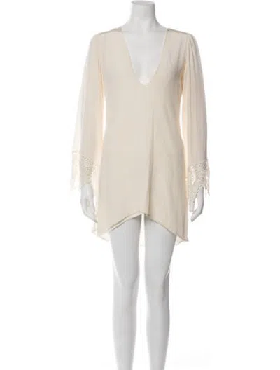 Pre-owned Stone Cold Fox V-neck Mini Dress In Neutrals