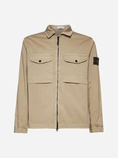Stone Island Beige Cotton Zip-up Overshirt In Grey