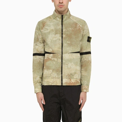 Stone Island Beige Nylon Zipped Jacket Men In Print