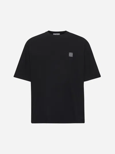 Stone Island Black Cotton Logo Patch T-shirt