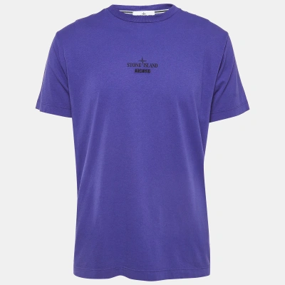 Pre-owned Stone Island Blue Print Cotton Half Sleeve T-shirt L
