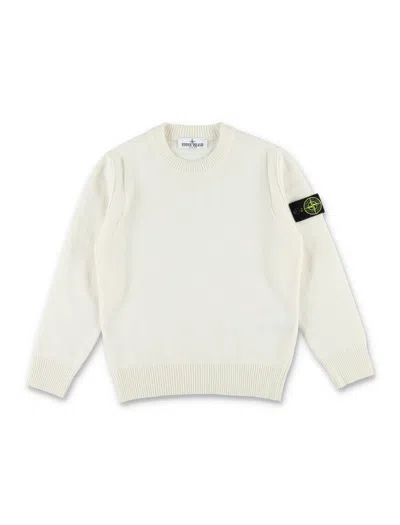 Stone Island Boy's Wool Crewneck Sweater In Bianco