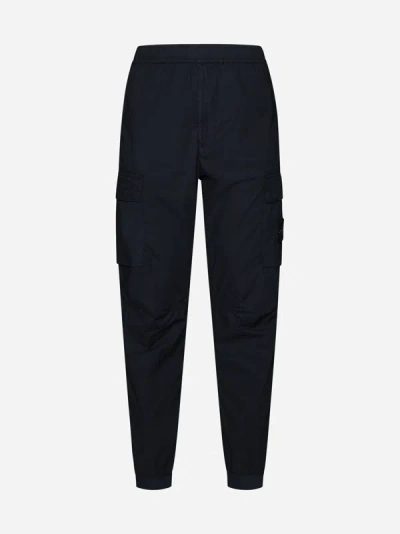 Stone Island Cotton Cargo Trousers In Navy Blue