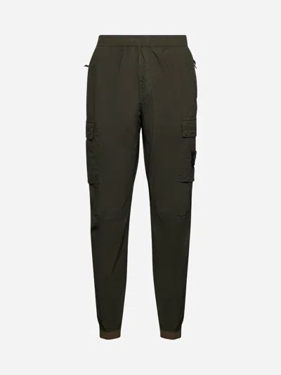 Stone Island Green Stretch Cotton Cargo Trousers In Brown