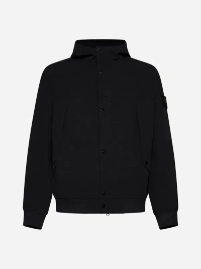 Stone Island Hooded Technical Fabric Jacket In Black