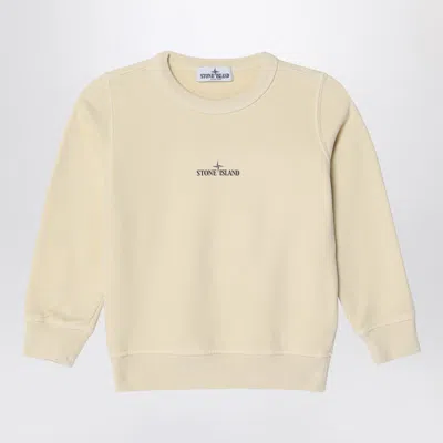 Stone Island Kids' Ivory Cotton Crewneck Sweatshirt With Logo In Neutral