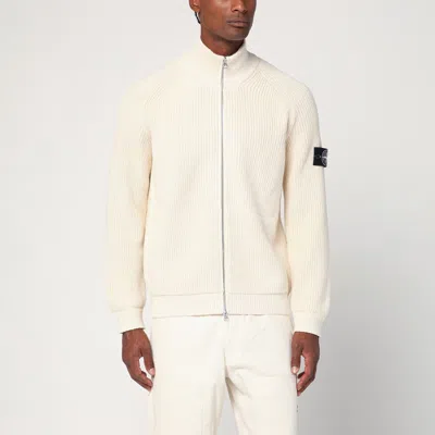 Stone Island Ivory Cotton Zip-up Cardigan In White