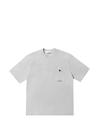 Stone Island Logo-print Chest-pocket T-shirt In Gray